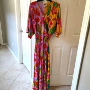Farm Rio Women’s Mixed Beaks & Bananas Maxi Wrap Dress Size LARGE
